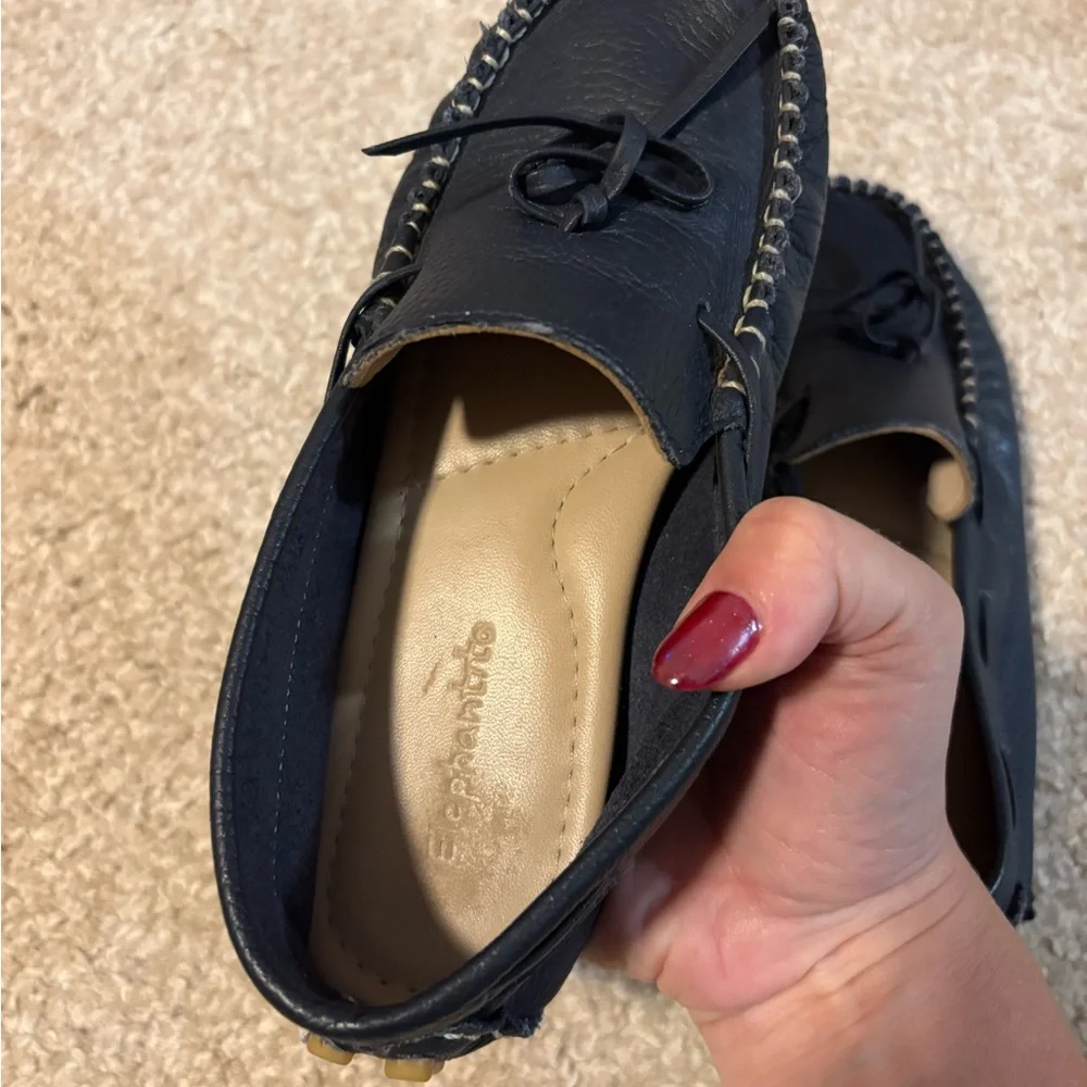 Elephantito Navy Blue Leather Moccasin Kids Shoes